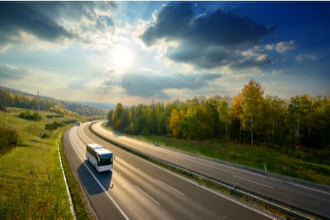 aerial view of a bus on the road